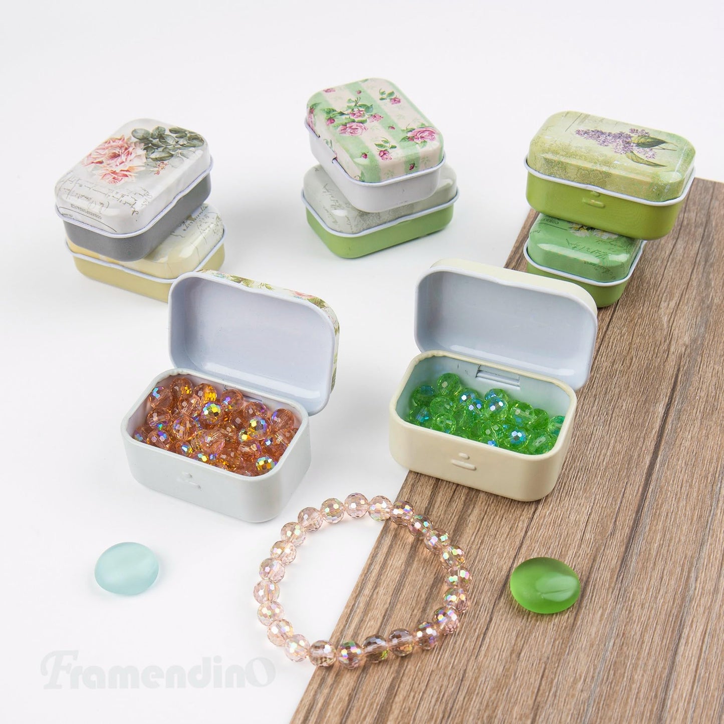 Framendino, 5 Pack Mini Trinket Coin Box Small Retro Flowers Containers with Lid for Jewelry Storage Case Tinplate (Random Color)