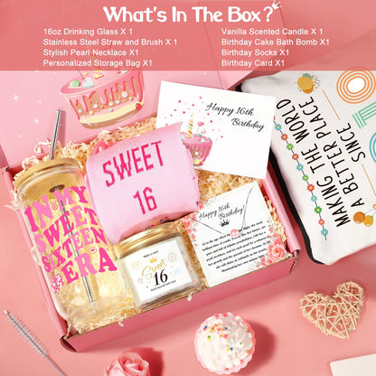 Frerdui 16th Birthday Gifts for Girls, Best Popular Gifts for 16 Year Old Girls Born in 2010, In My Sweet 16 Era Gift Set with Sweet 16 Gifts, Happy 16 Year Old Girl Birthday Present Ideas for Her