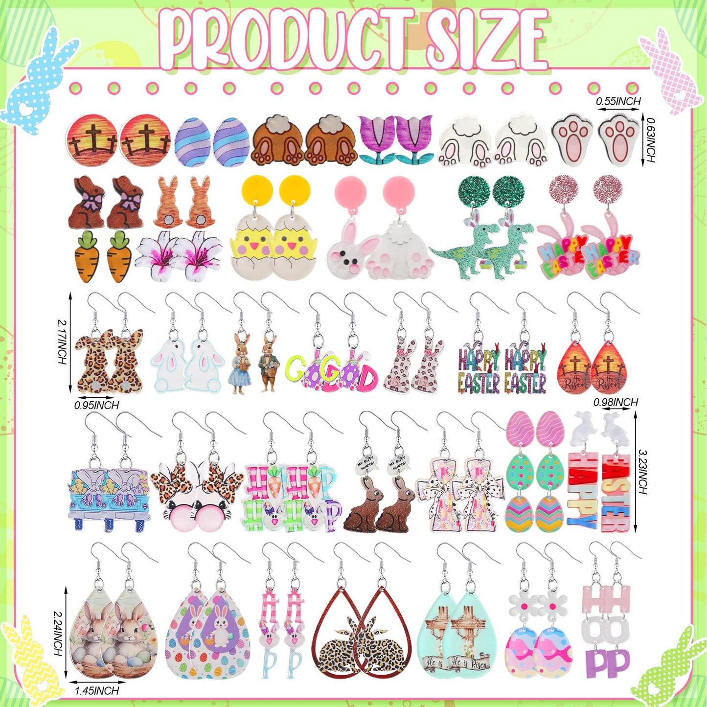 Nosiny 36 Pairs Easter Earrings for Women Bulk Colorful Easter Bunny Dangle Earrings Cute Spring Rabbit Carrot Egg Shaped Jewelry Holiday Gift