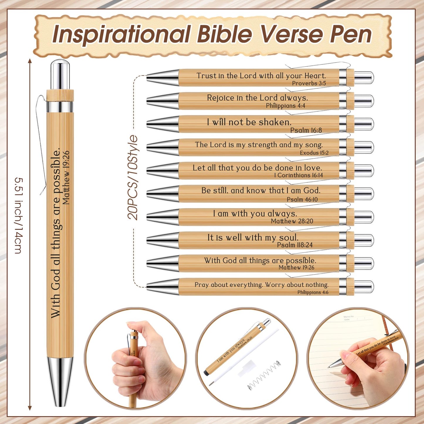 Chiisong Christian Gift Set for Men, Man of God Keychain Bamboo Pen Scripture Card for Father's Day Teacher Religious Church