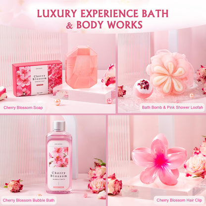 Gifts for Women Birthday Gifts, Spa Gifts Set- 10 Pcs Christmas Valentine's Mother's Day Gifts and Cherry Blossoms Self Care Package Gifts Women, Relaxing Gifts Basket