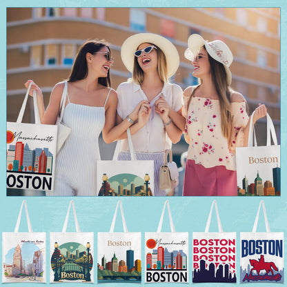 Paterr 6 Pcs Boston Souvenir Gifts Tote Bags Grocery Shopping City Themed Bag Canvas Tote City Travel Souvenirs Gifts for Women
