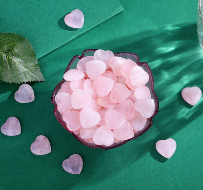 20 PCS Rose Quartz Heart Crystals Natural Crystal Polished Healing Cute Mini Pocket Stones Palm Thumb Love Gemstones Set Bulk Wholesale Reiki Energy Balancing Meditation Pink Heart Gifts for Mother Anniversary Gifts for Women