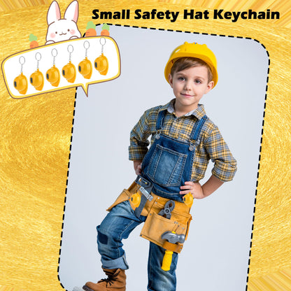 48 Pcs Construction Helmet Keychain Yellow Hard Hat Safety Hat Keychain for Architecture Themed Party Supplies Father's Day Birthday Gifts