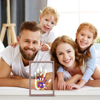 CHERRY CHEERS Family Handprint Kit, DIY Craft Keepsake Wooden Frame, Endless Gift Set, Non-Toxic Paints, Transparent Sheets (Brown)