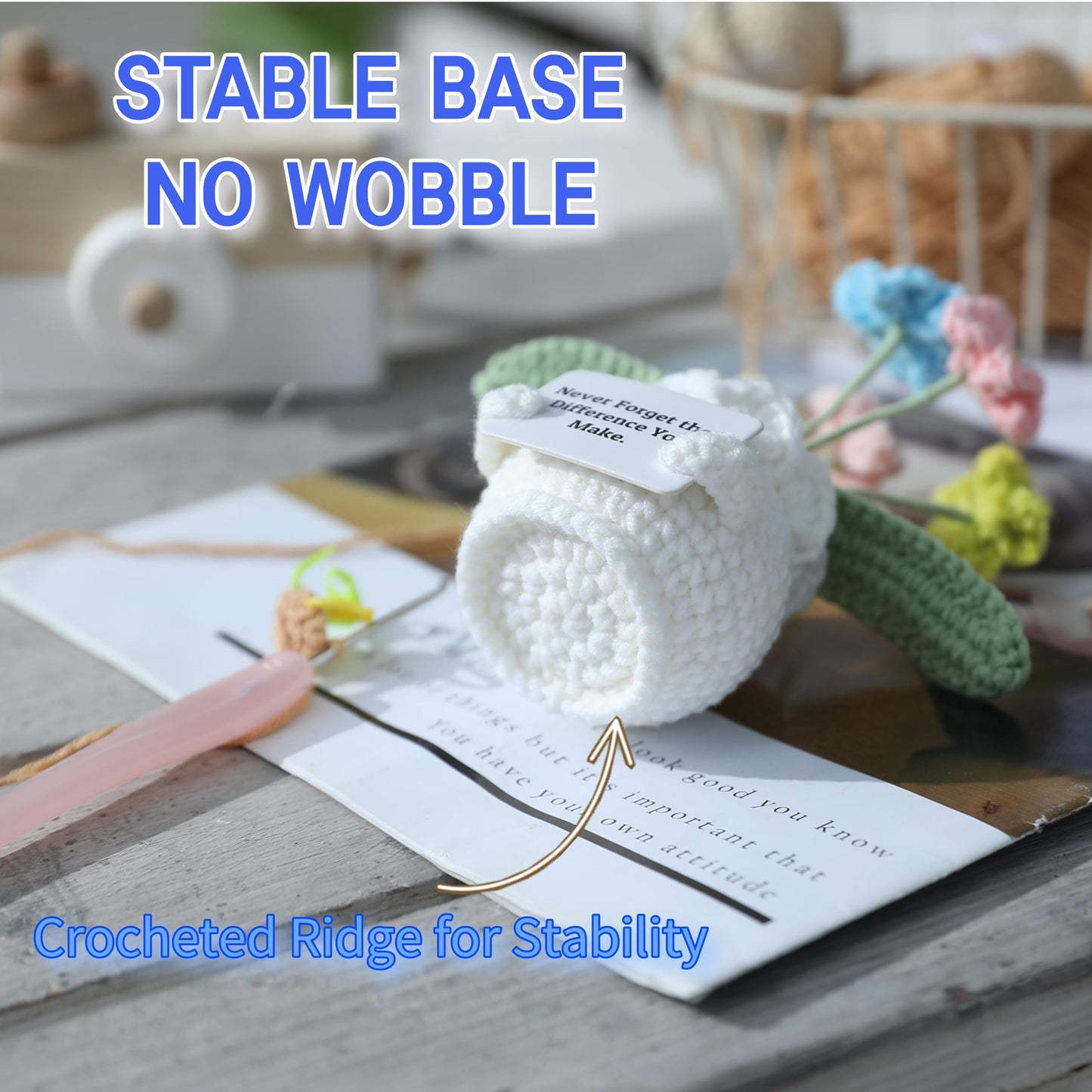 YOOJEE Forget-Me-Not Positive Crochet Flowers Plants Gift Handmade Desk Decor with Card “This is a Little Reminder” Appreciation Inspirational Gift for Coworkers Women Employee Teacher Best Friend Mom