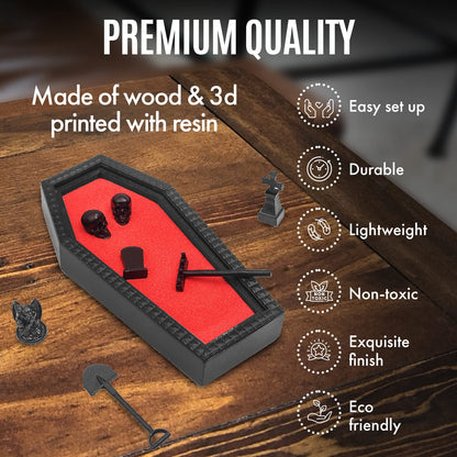 Coffin Zen Garden with Red Sand - Unique Mini Therapy Zen Garden Kit for Desk - Spooky Goth Valentines Halloween Decor Sand Garden with Skulls for Home and Office - Witchy Gifts for Women