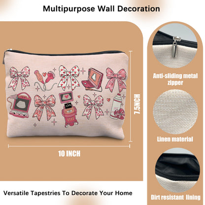 Coquette Pink Bow Sonographer Gifts Makeup Bag, Ultrasound Tech Technologist Gifts Cosmetic Bags for Women, Medical Nursing Zipper Makeup Pouch Travel Toiletry Bag