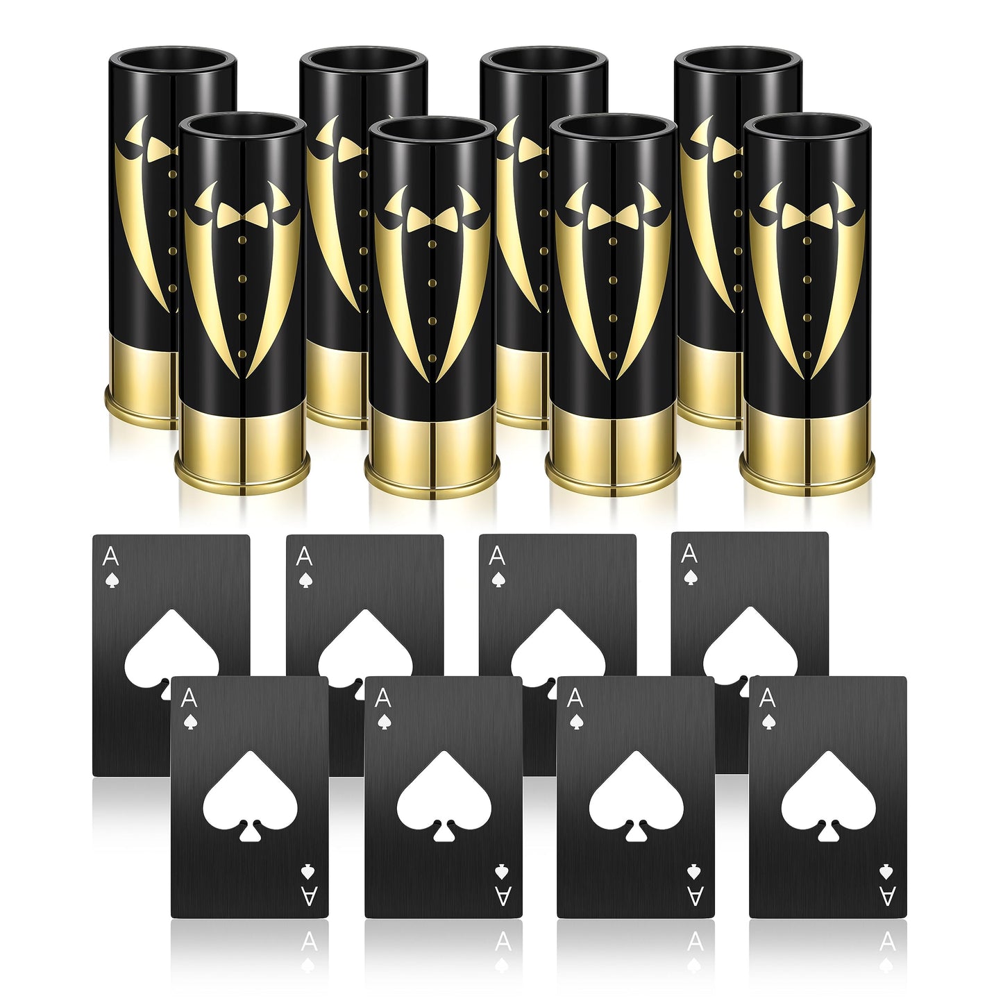 Yoption 16 Pcs Groomsmen Gifts Set, 8pcs Gauge Shot Glasses with 8pcs Credit Card Size Bottle Openers for Wedding Party Proposal Groomsmen Bridesmaid Favors