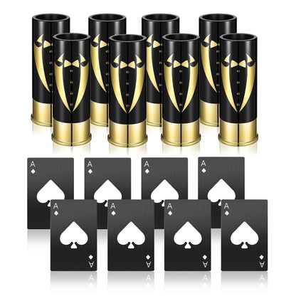 Yoption 16 Pcs Groomsmen Gifts Set, 8pcs Gauge Shot Glasses with 8pcs Credit Card Size Bottle Openers for Wedding Party Proposal Groomsmen Bridesmaid Favors