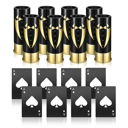 Yoption 16 Pcs Groomsmen Gifts Set, 8pcs Gauge Shot Glasses with 8pcs Credit Card Size Bottle Openers for Wedding Party Proposal Groomsmen Bridesmaid Favors