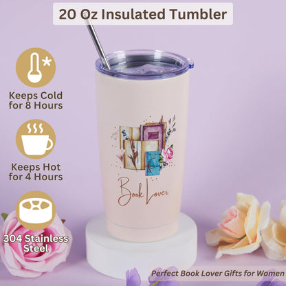 Luxury Book Lover Gifts for Women Readers - 8pc Bookish Gift with Premium Blanket & Shatterproof Steel Tumbler, Librarian Bookworm & Book Club Theme Birthday Present, Mother's Day Reading Gifts