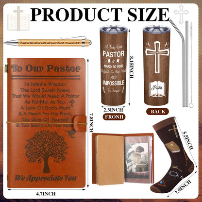 Skylety 4 Pcs Pastor Appreciation Gifts Set Pastor Refillable Journal Ordained Minister 20 oz Stainless Steel Cup Priest Socks Clergy Pen for Church Birthday Gifts