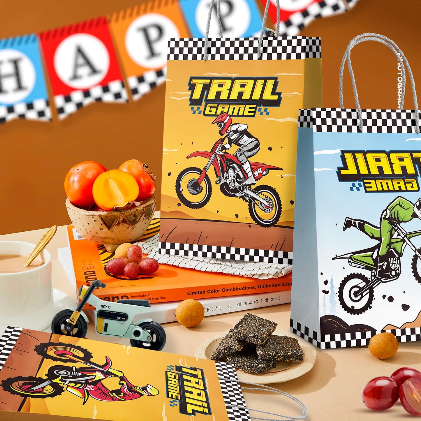Dirt Bike Party Favor Bags, 24 Pcs Dirt Bike Party Bags Set Motorcycle Themed Party Favor Bags, Dirt Bike Party Gift Treat Bags Goodie Bags for Dirt Bike Birthday Party Decorations