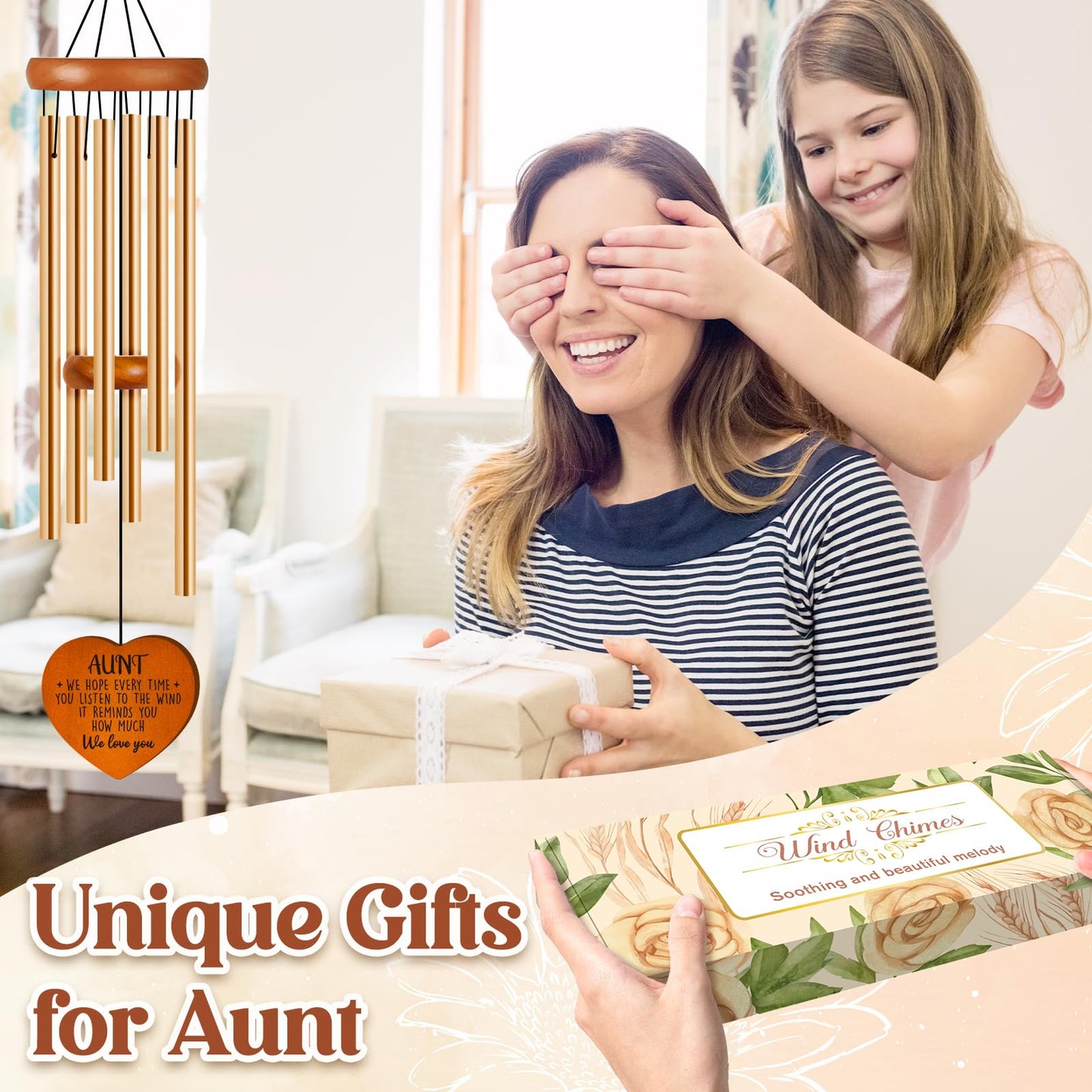 Aunt Gifts for Women - Mothers Day, Birthday Gifts for Aunt from Niece Nephew, Unique Aunt Wind Chime Garden Decor, Christmas Thanksgiving