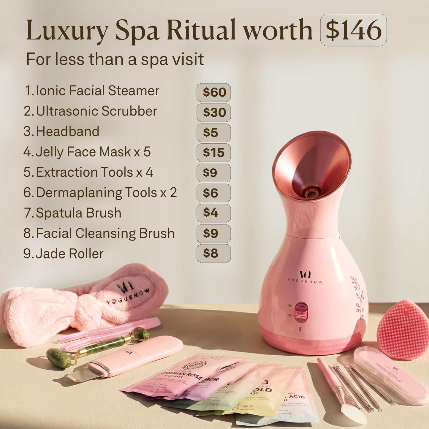 Facial Steamer Spa Kit with Complimentary 17 Skin Care Tools | Face Steamer for Facial Deep Cleaning with Towel Warmer & Humidifier Mode| Self Care Gifts for Women, Spa Gifts, Birthday Gifts for Women
