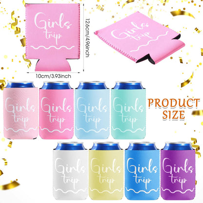 Janmercy 8 Pcs Girls Trip 2026 Gifts Favors, Girls Weekend Trip Gifts Cup Sleeves for Bachelorette Party Favors, Insulated Can Sleeve for Vacation Camping Women Fun Cruise Sister Auntie Friends