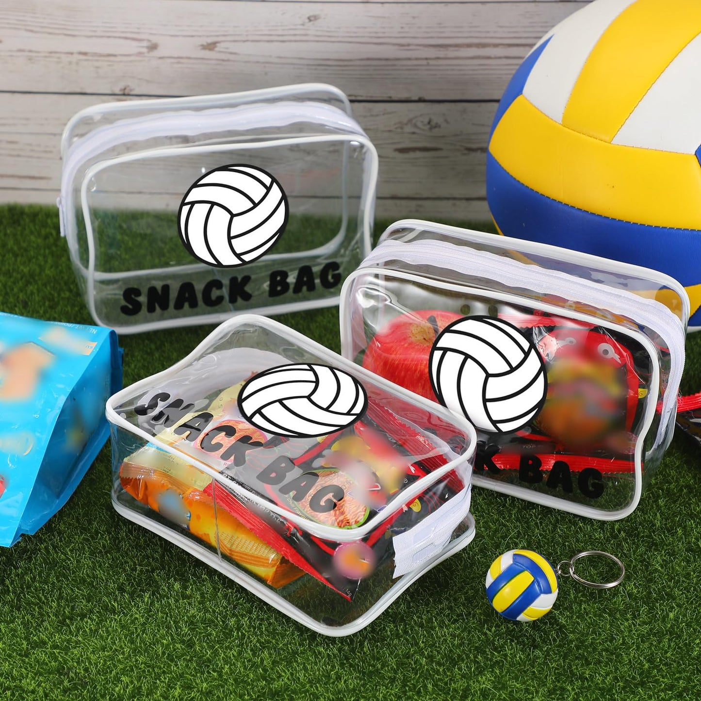 12 Pcs Volleyball Snack Bags for Team Gifts Volleyball Goodie Treat Candy Pouch Bags Clear PVC Waterproof with Zipper Party Favors for Team Ground Birthday Gifts Sport Supplies