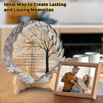 25th Anniversary Wedding Gifts Crystal Plate with Gold Leaf Wreath - 25 Years Anniversary Wedding Unique Gifts Ideas for Parents Couple - Cardinal Style