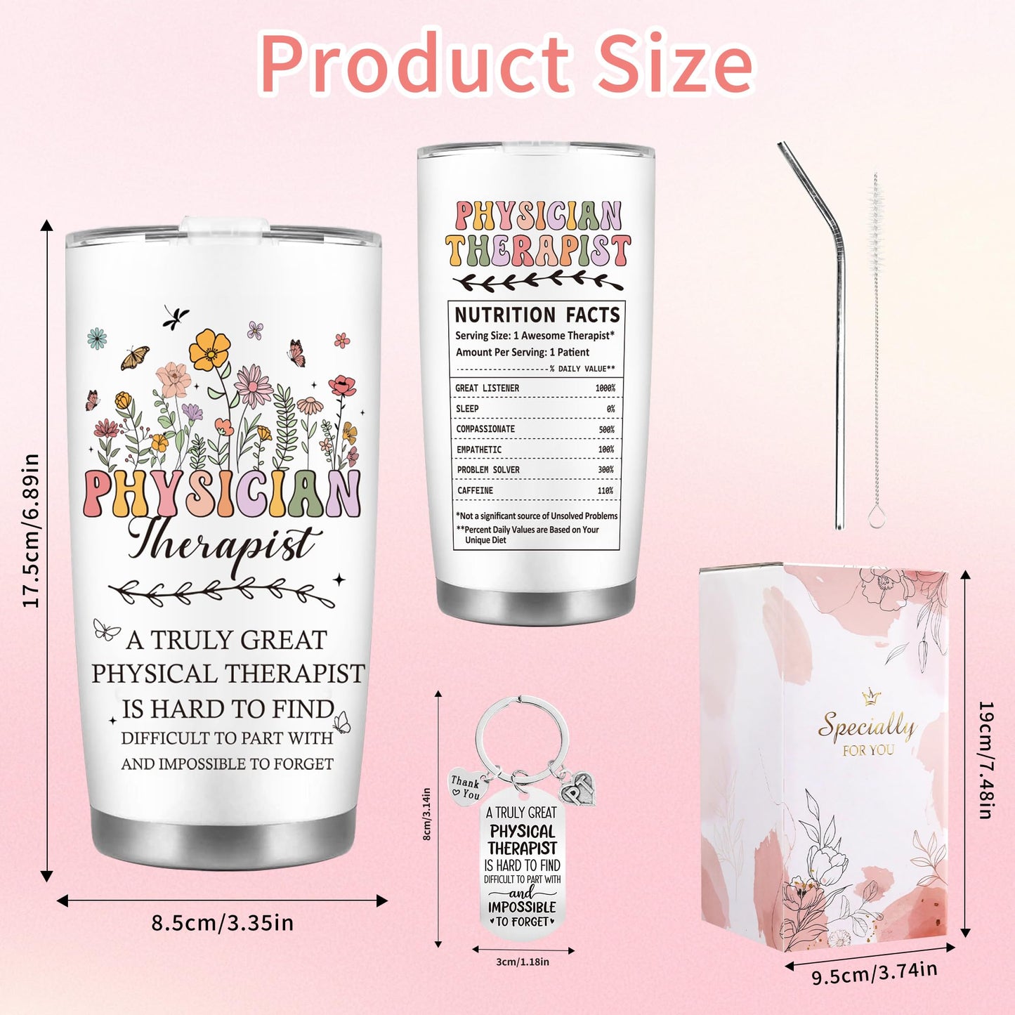 CRASHOT Physical Therapist Gifts for Women, Physical Therapist Appreciation Gift Set, Includes 20 oz Tumbler with Brush & Straw, Birthday Christmas Thanks Present