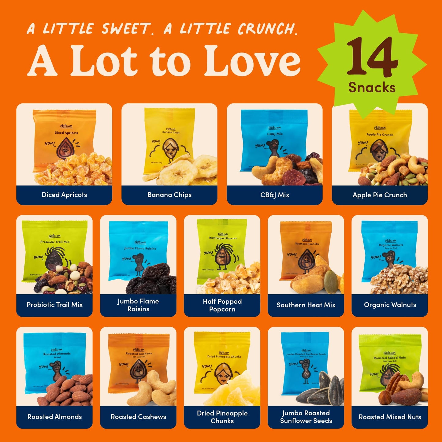 Nuts.com - Nuts and Dried Fruits Snack Box – Gourmet Mix Assortment for Father's Day & Festive Gifts – Package Includes Mixed Nuts, Dried Apricots & Fruits, Trail Mix, Heat Mix and Apple Pie Crunch