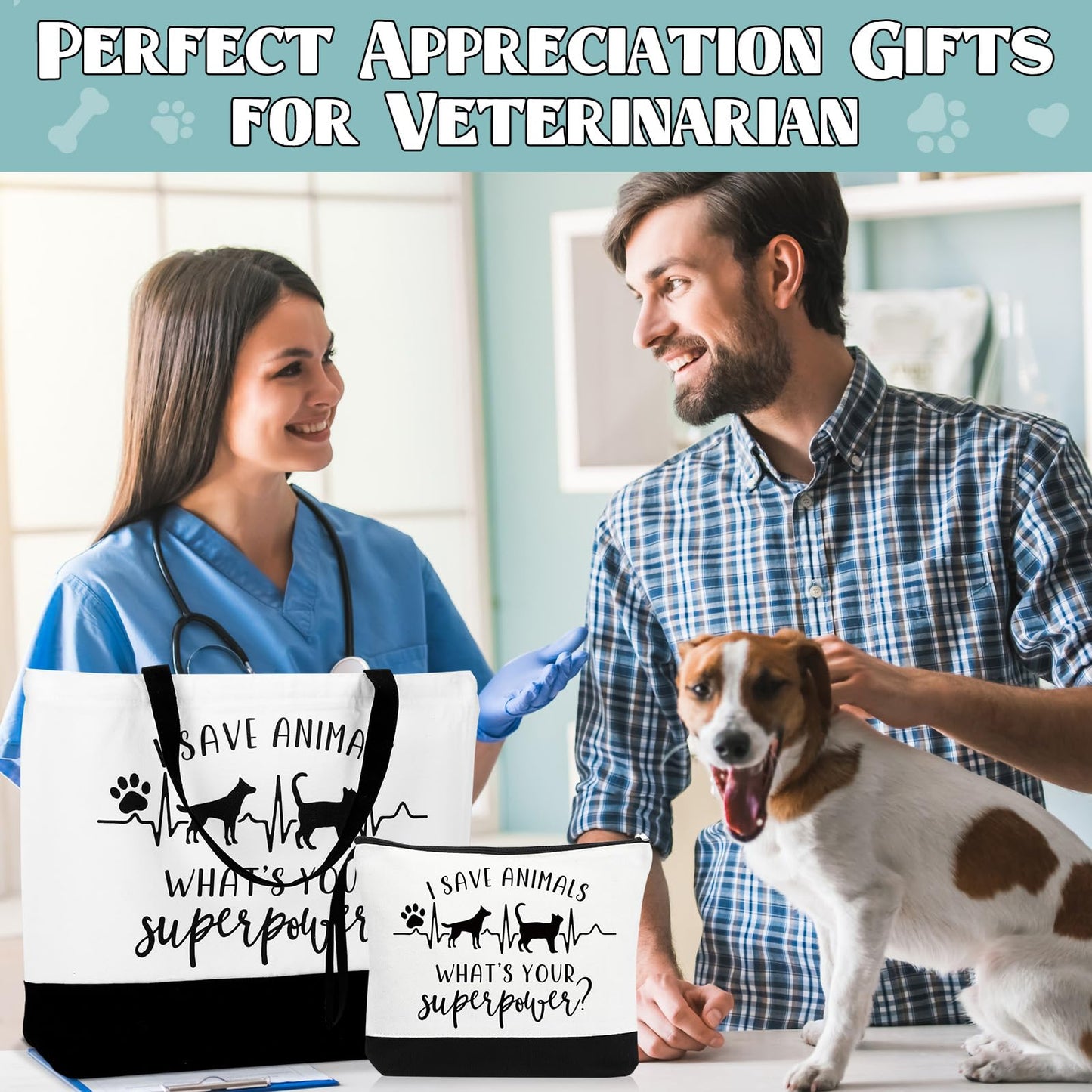 Paterr Vet Tech Appreciation Gifts Tote Bags Canvas Makeup Bag Veterinary Thank You Gift for Veterinarian Pet Lover Assistant