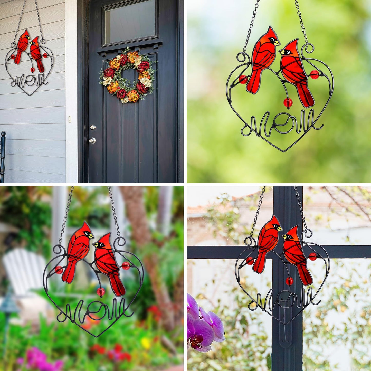 Pasimy Cardinal Gifts Mothers Day Red Cardinal Stained Glass Bird Suncatcher for Women Memorial Gifts for Loss of Loved One Sympathy Hanging Ornament with Metal Chain for Window Front Door Wall