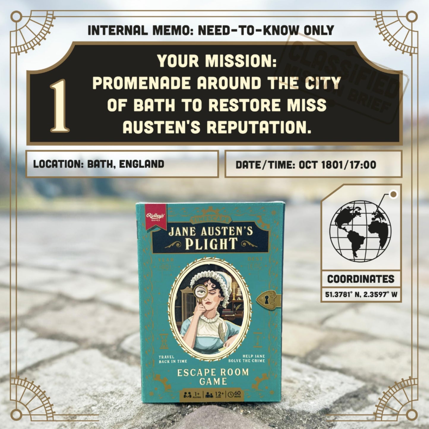 Ridley's Timescape: Jane Austen- Escape Room Game - Travel Back in Time to Help Jane Solve the Crime -Re-Playable and Re-Giftable - Date Night Favorite - 1+ Players for Ages 12+ and 90 Minute Playtime