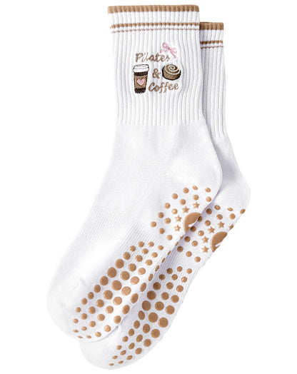 Yawlsow Pilates Grip Socks for Women Yoga Grippy Socks Cute Barre Non Skid Athletic Crew Sticky Sock Workout Hospital
