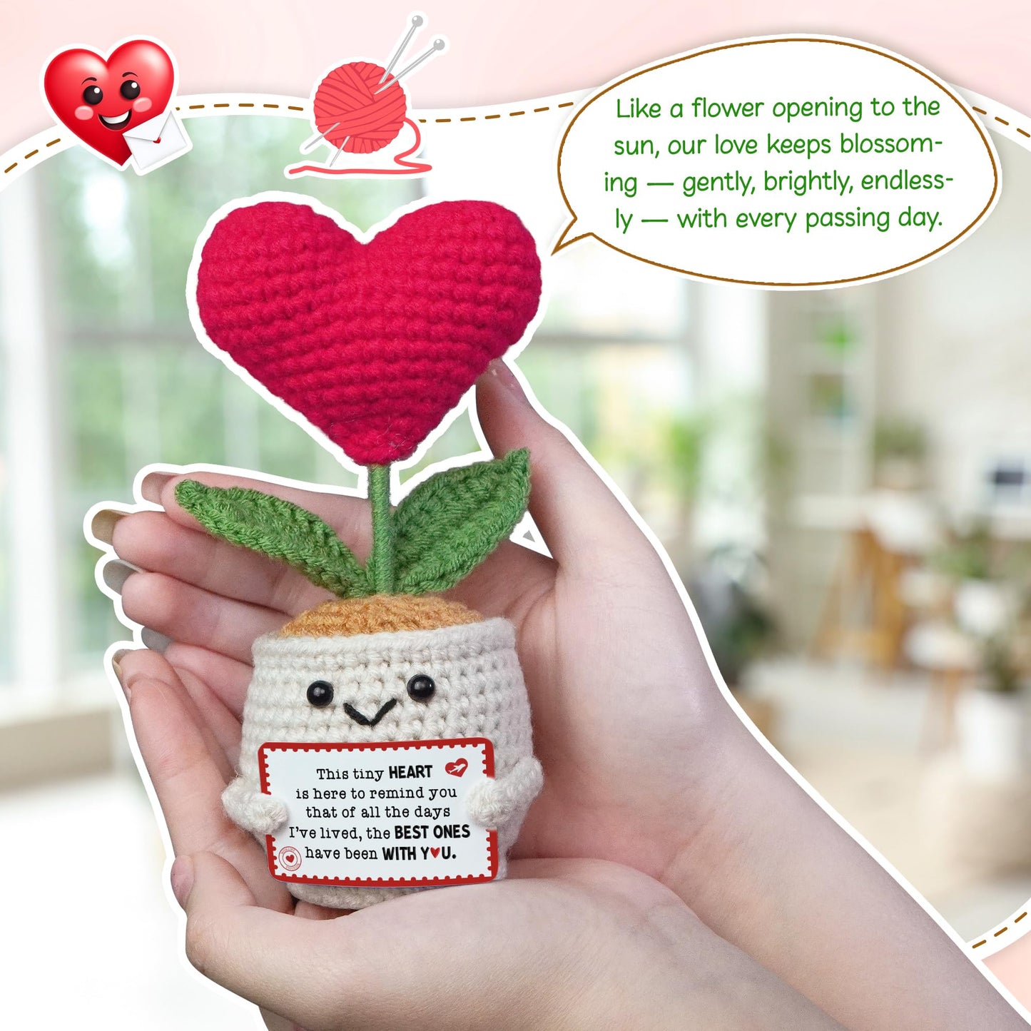 OASSIE Anniversary Couple Gifts for Women Men - Heart Flower Pot Crochet - Romantic Anniversary Wedding Mothers Day Birthday Gifts for Wife Husband Him Her Boyfriend Girlfriend Couple