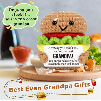 Mini Fathers Day Birthday Gifts for Grandpa from Granddaughter Grandson Handmade Crochet Burger Birthday Gifts for Grandfather Thank You Gift for Papa New Grandfather Bonus from Grandkids