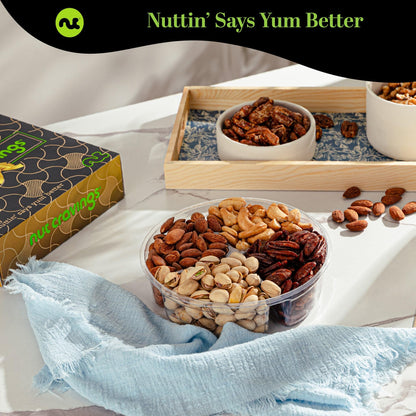 NUT CRAVINGS - Fathers Day Treats, Gift For Dad, Mixed Nuts Gift Basket in Black Gold Box (4 Assortments) Treats for Adults, Food Arrangement, Healthy Snack Care Package, Kosher