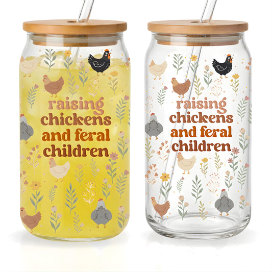 Chicken Gifts for Women, 16oz Glass Cup Chicken Mom Gifts, Funny Chickens Themed Gift for Mothers Day, Birthday, Chickens Lady Gift for Mom, Friend, Coworker, Sister