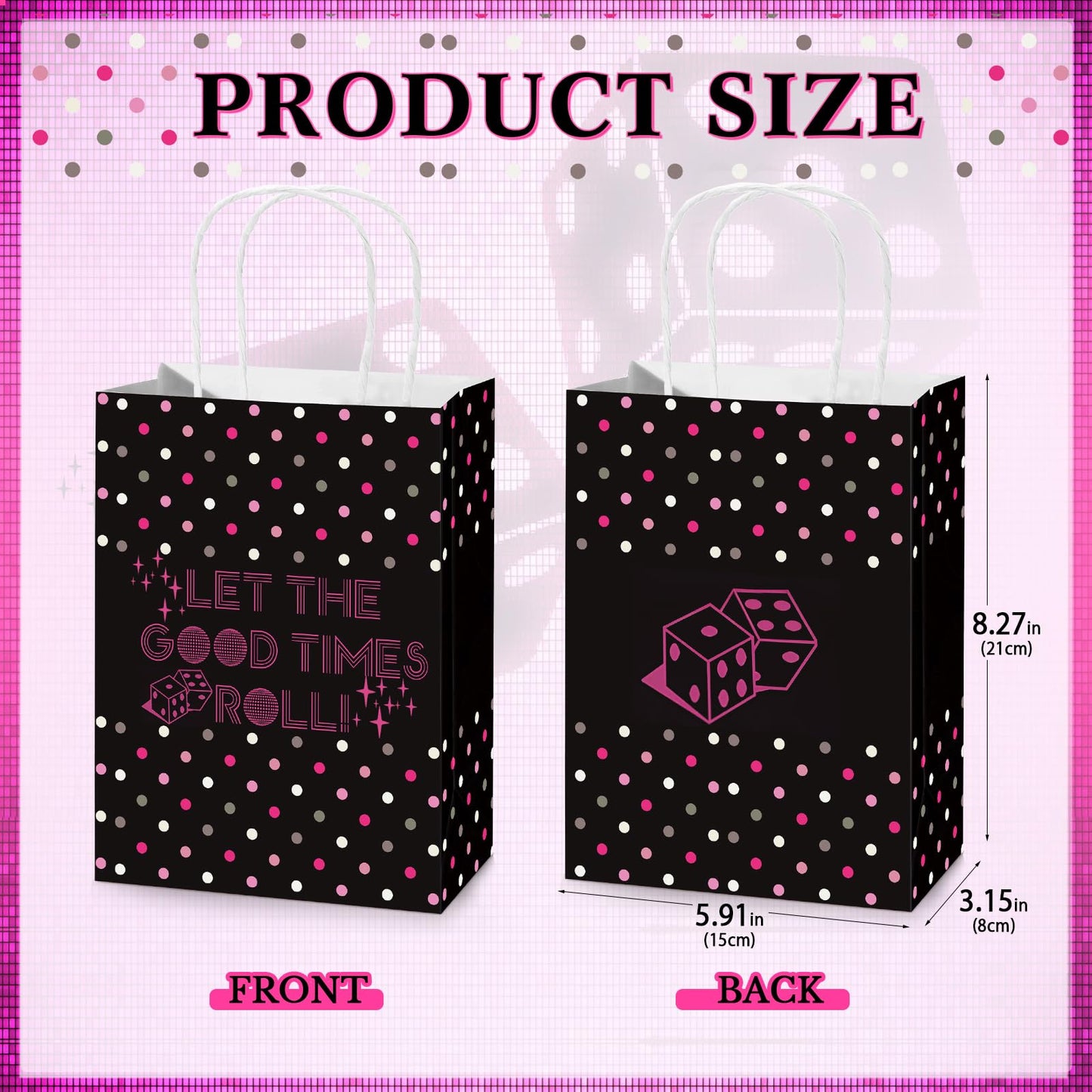 Kolldenn 25 Pcs Bunco Gift Bags Bulk Bunco Party Supplies Dice Party Favor Bags with Handles Game Player Gifts for Galentine's Day Women Girls Weekend Bingo Lovers Casino Night Disco Birthday