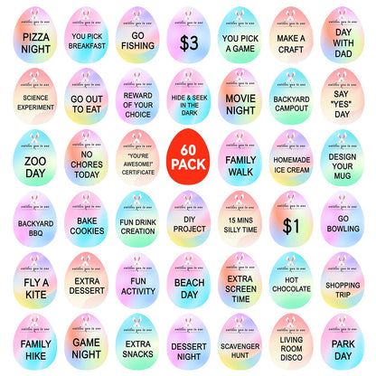 Easter Egg Fillers - 60pcs Easter Egg Tokens, Easter Eggs Filled Basket Stuffers Essentials Prefilled Party Favors Supplies, Family Games Hunt Prize Bulk Activity Gifts for Boys Girls Teens Exchanges