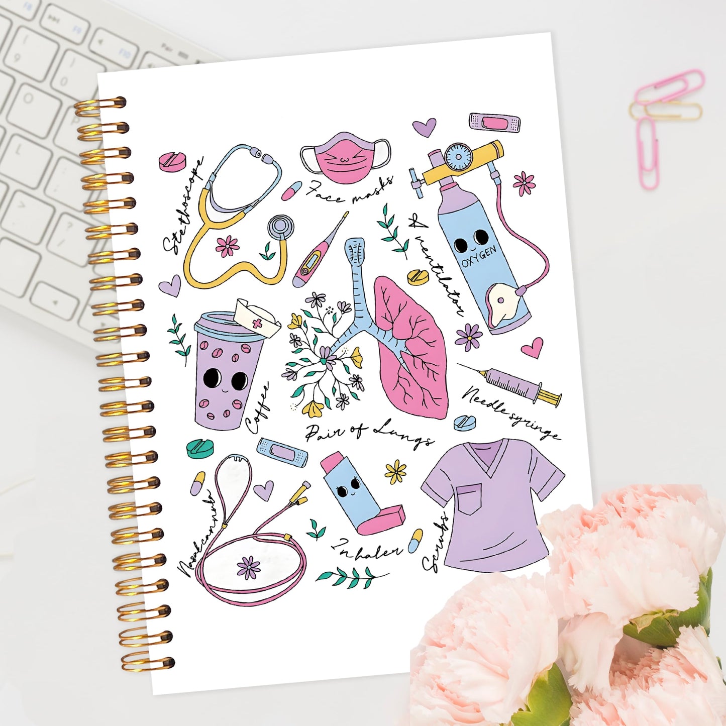 Respiratory Therapist Spiral Notebook, Preppy Pulmonologist Journal for Women, Respiratory Therapist Gifts Journal, Lung Therapist Notebook for Note Taking, 5.5x8.3 Inch