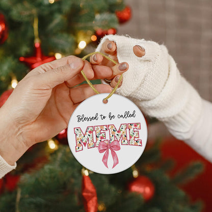 Blessed to Be Called Meme Mothers Day Birthday Christmas Tree Ceramic Ornaments Gifts for Grandma from Grandkids, Grandma Ornaments for Christmas Tree Decorations Gifts for Meme, 3x3Inch