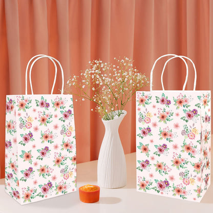 Fancy Land Floral Gift Bags with Handles Spring Paper Party Favor Bag for Wedding Birthday Bridal Baby Shower 24 Pack
