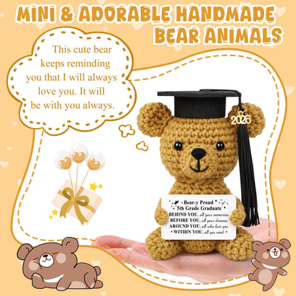 JoycuFF 5th Grade Graduation Gifts, Mini Positive Crochet Bear, 5th Grade Gifts for Students Granddaughter Daughter Best Friends, Handmade Emotional Support Animals Grad Gifts