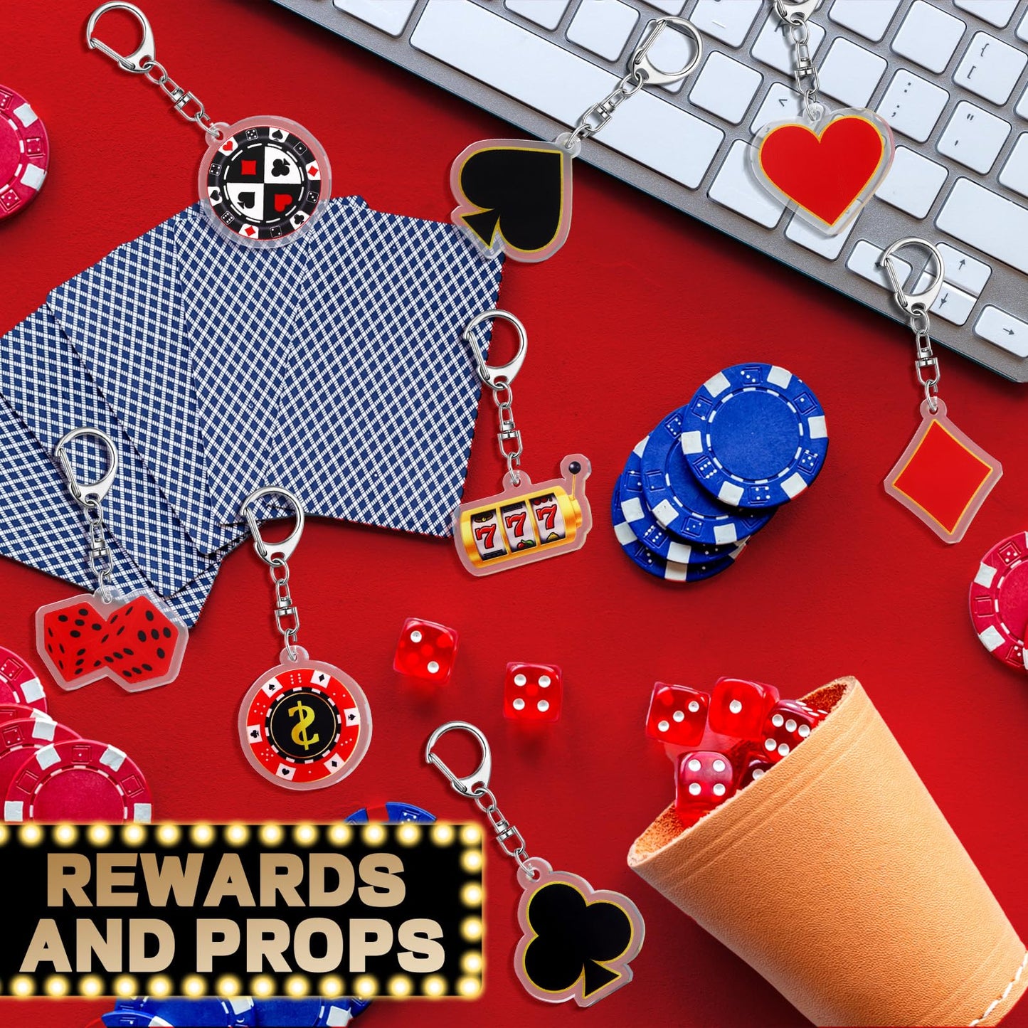 Tondiamo 48 Pcs Casino Party Gifts Keychains Bulk Casino Night Souvenirs Dice Keychains for Birthday Gifts Decorations