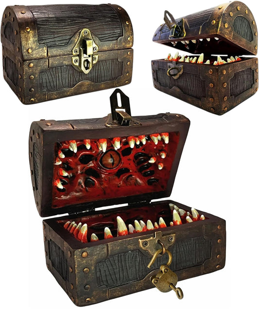 Galdor's Guild Mimic Dice Chest Storage Box | Free Lock & Key | Compatible with Dungeons & Dragons Players, Dungeon Master/DM RPG Gaming | Holder Vault Case | Holds 4 Polyhedral Sets (Regular)