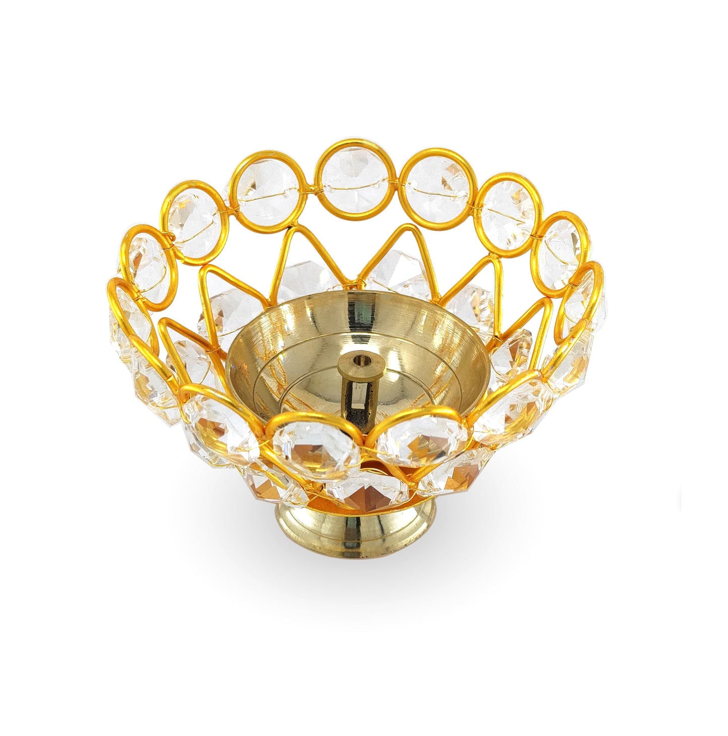 NOBILITY Gold Crystal Diya with Blue Velvet Gift Box Home Decoration Chrystal Piyali Dia Pooja Items Puja Gifts Handmade Oil Lamp Traditional Indian Dhanteras Deepawali Diwali Gift Items 6 Pcs