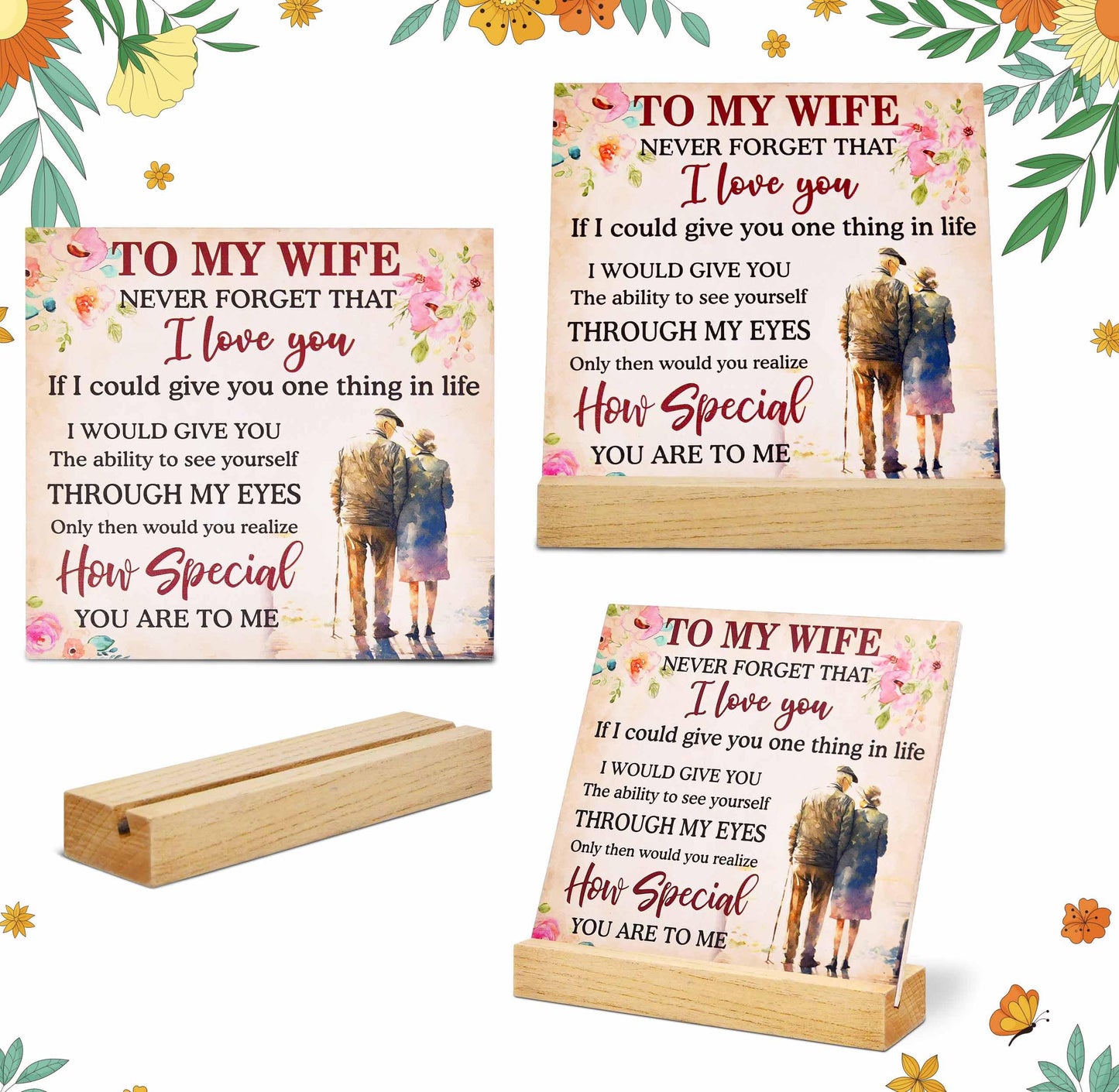 Romantic Gift for Wife Plaque with Wooden Stand, Love Quote Sign for Wife, Anniversary Birthday Valentine’s Day Christmas Gift for Her Decor