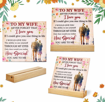 Romantic Gift for Wife Plaque with Wooden Stand, Love Quote Sign for Wife, Anniversary Birthday Valentine’s Day Christmas Gift for Her Decor