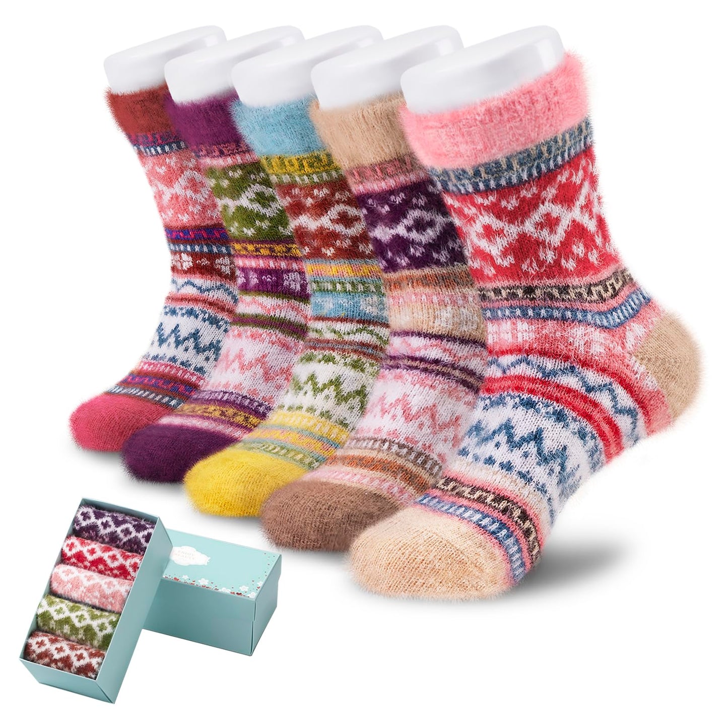 ICEIVY 5 Pair Fuzzy Cozy Socks for Women - Warm Comfy Soft Casual Home Sleep Winter Wool Socks - Gifts for Women