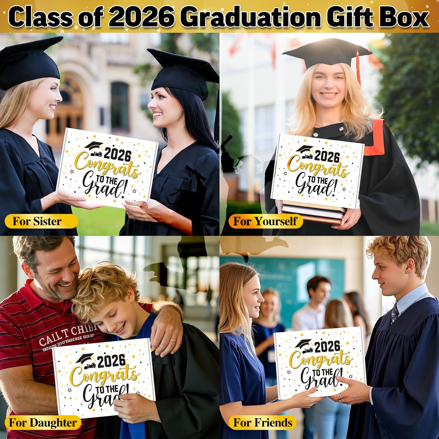 10 Pieces 2026 Graduation Gift Box Set, Class of 2026 Graduation Gift Basket with 20 Oz Tumbler, Socks, Bear Towel, Journal Notebook, Pen, Bookmark, Bracelet, Keychain for High School College Gifts