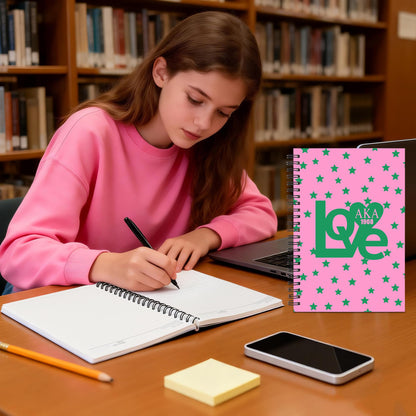 JOHSBYD AKA Sorority Spiral Notebook 2 Pack A5, 1908 Pink and Green Lined Journal for Women, Notebook for Work School Note Taking, AKA Gifts for Sisters Students Teacher (2 spiral-aka love)