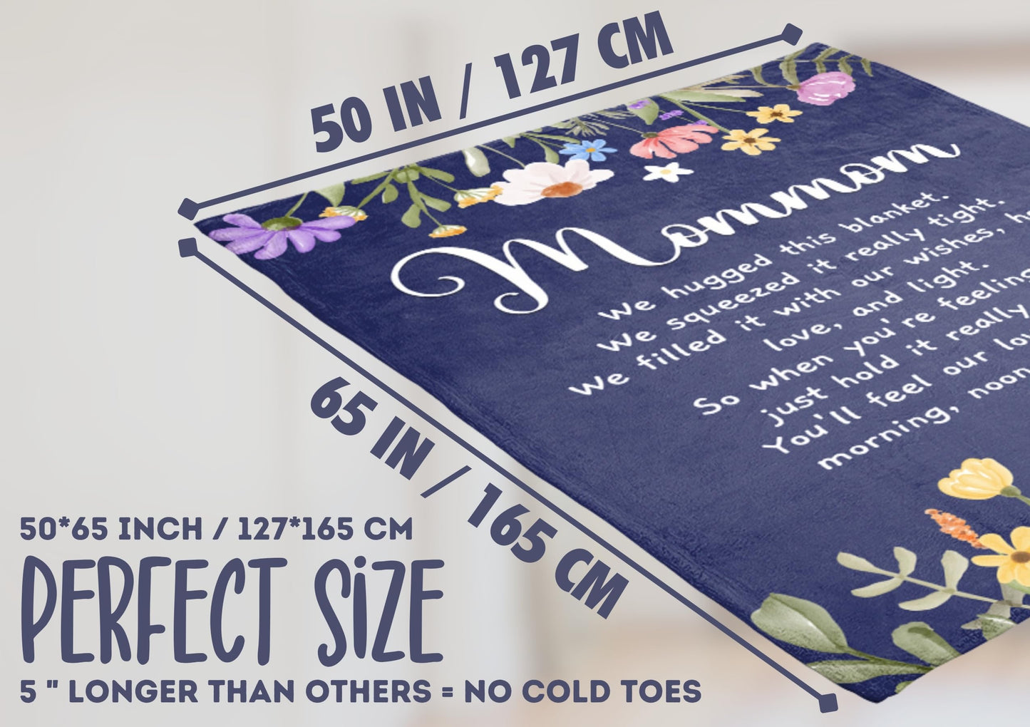 InnoBeta Mommom Gifts, Grandma Gifts for Mommom, Flannel Throw Blankets on Mother's Day, Christmas, Birthday, 50" x 65", Blue Flowers