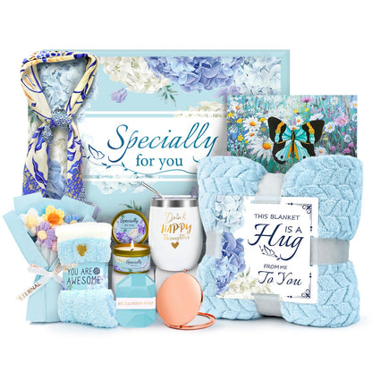 Happy Birthday Gifts for Women Mom Daughter Sister Wife Grandma, for Her, Self Care Gift Get Well Relaxing Spa Gift Basket Set (Blue)