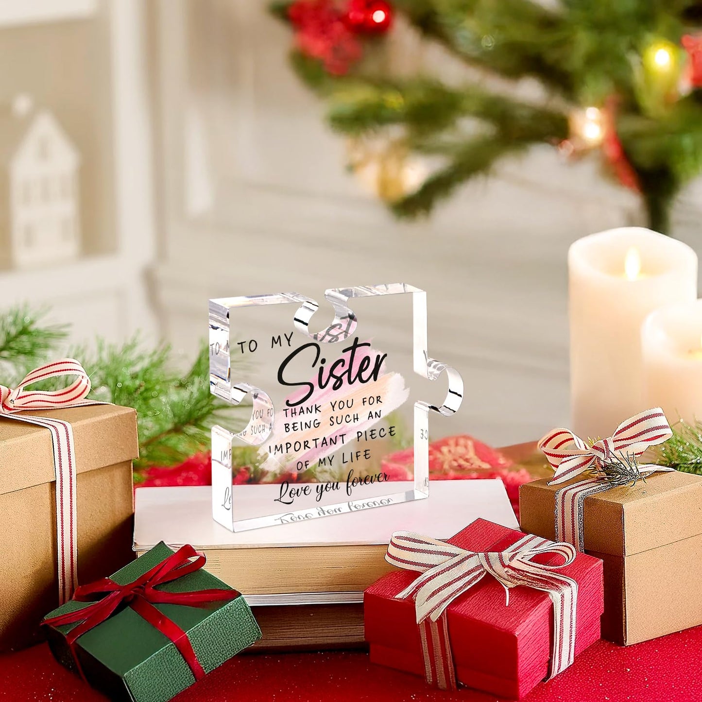 LukieJac Sister Gifts from Sister - Unique Sister Birthday Acrylic Puzzle-Shaped Plaque Desk Decorations Present for Big Sister Mothers Day Christmas Wedding from Sister Brother